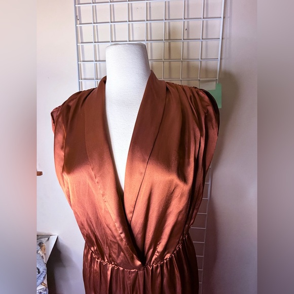 Awesome, vintage Satin Copper Brown Women's Jumpsuit with Elastic Waist - Picture 5 of 11
